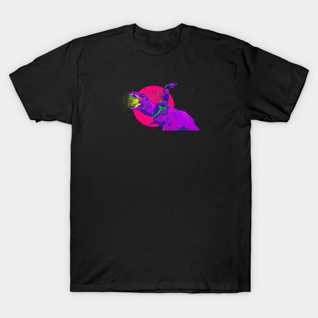 Tokebi's Skull Riding a Dinosaur T-Shirt by TOKEBI